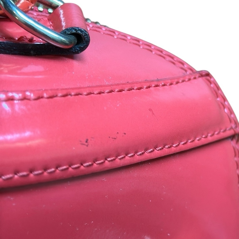 Italian Leather Red Satchel Crossbody Shoulder Bag Patent Gold Hardware Feet - Picture 14 of 16